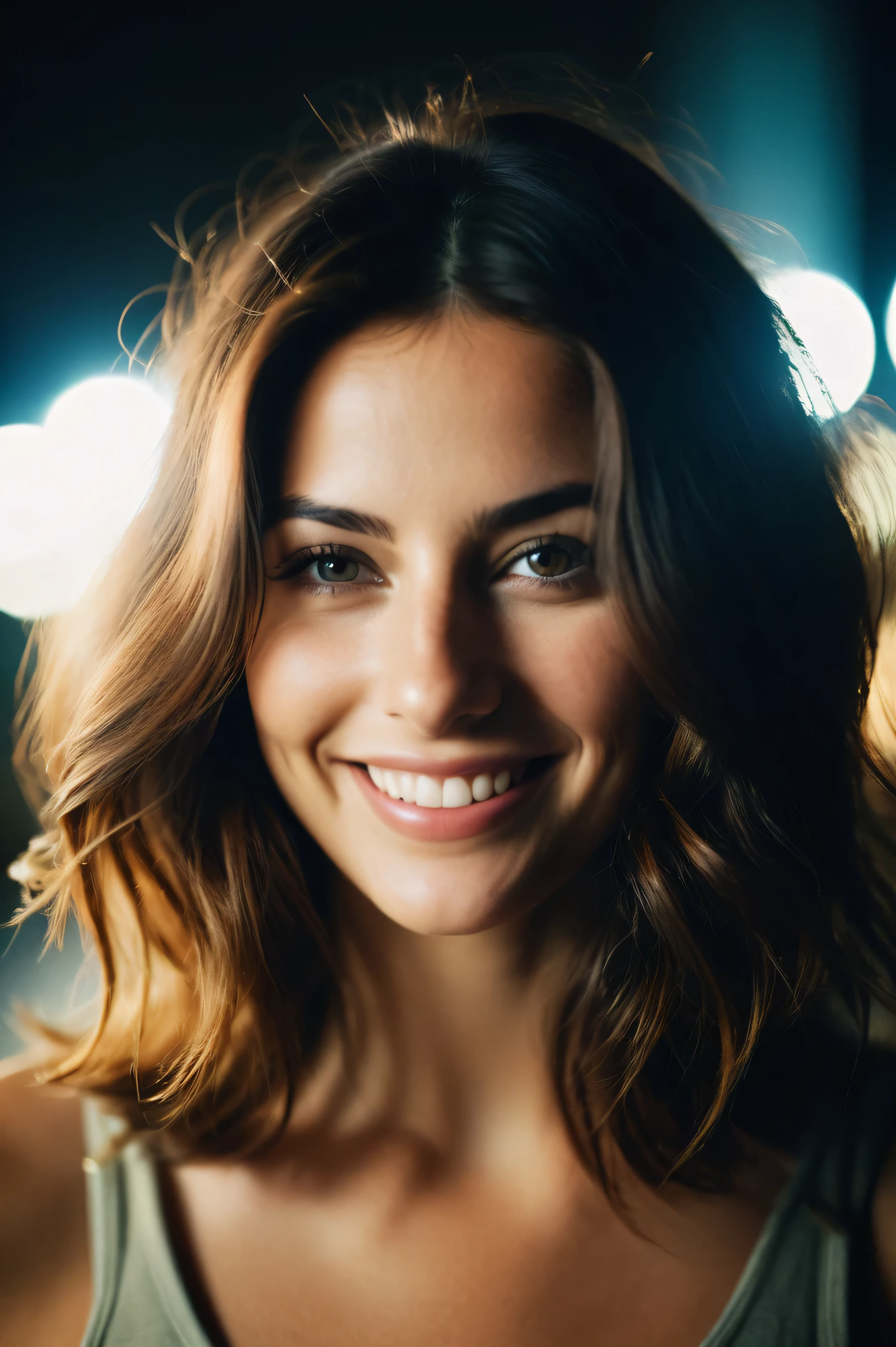closeup portrait, Surreal, amazing quality, masterpiece, best quality, awesome, inspiring, a light smiling amused woman with hair over her eyes, hair completely covers her face. cinematic composition, soft shadows,
atmospheric haze, Film grain, cinematic film still, shallow depth of field, highly detailed, high budget, cinemascope, moody, epic, OverallDetail, 2000s vintage RAW photo, photorealistic, candid camera, color graded cinematic, atmospheric lighting, imperfections, natural, shallow dof