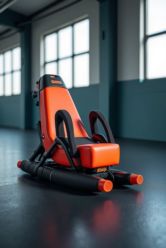 Create a product that helps to do chest exercises that in the back of the chest or on the back has a small cushion and on the sides resistant ropes and in front that has two grips to push