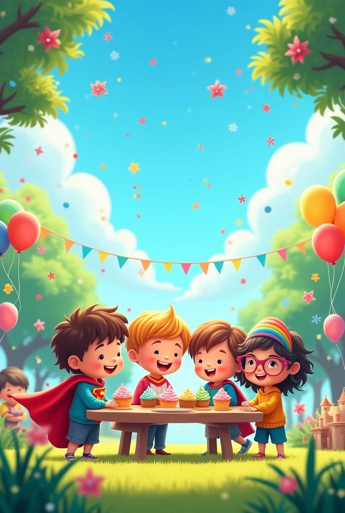 Commemorative photo of a children's day party in animation
