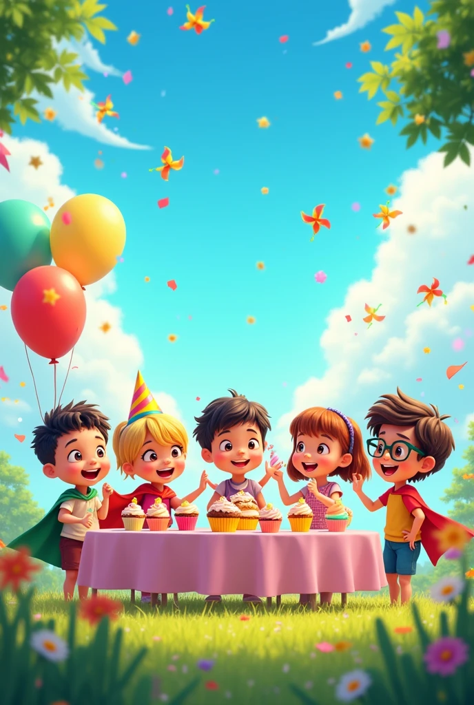 Commemorative photo of a children's day party in animation