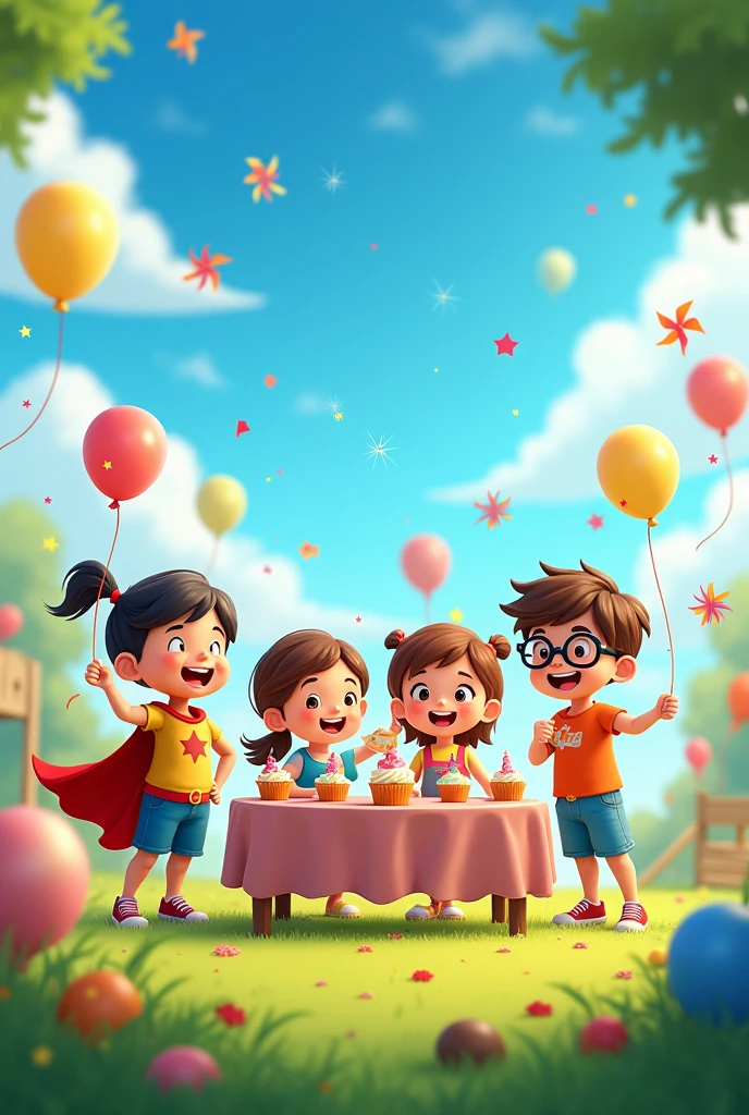 Commemorative photo of a children's day party in animation
