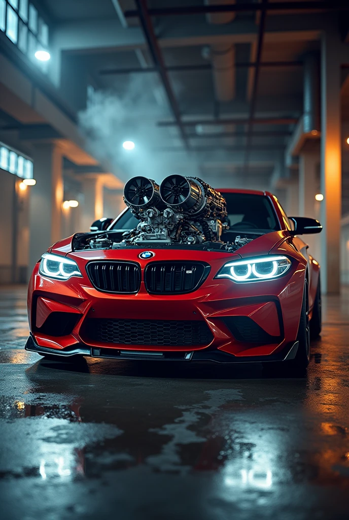 BMW M1 with huge engine from bonnet twin turbo