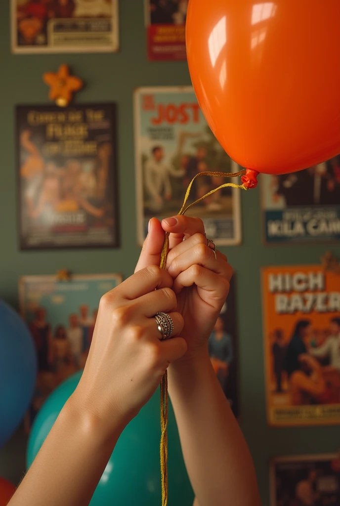 Hands close-up、Movie Posters、Hold the string of the balloon