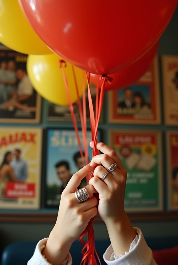 Hands close-up、Movie Posters、Hold the string of the balloon