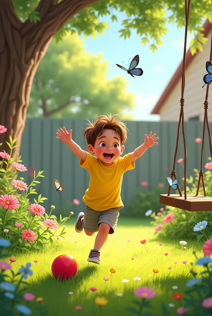 Drawing of a child playing in the backyard