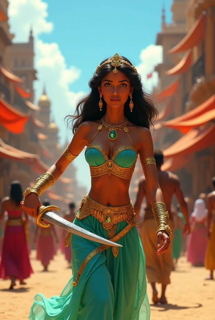 Stunning Princess Jasmine, photo in 8k, in action, cinematic.