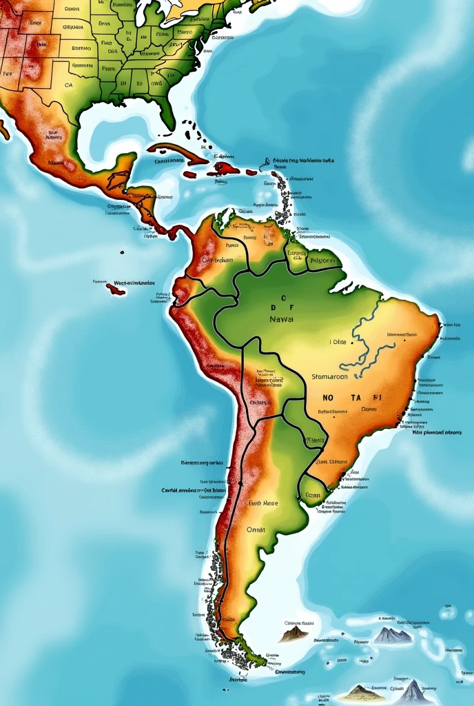 map of the 3 Americas with a road
