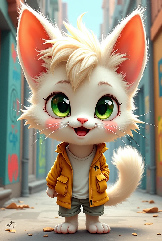 super simple sketch of a catboy with a white fluffy mullet