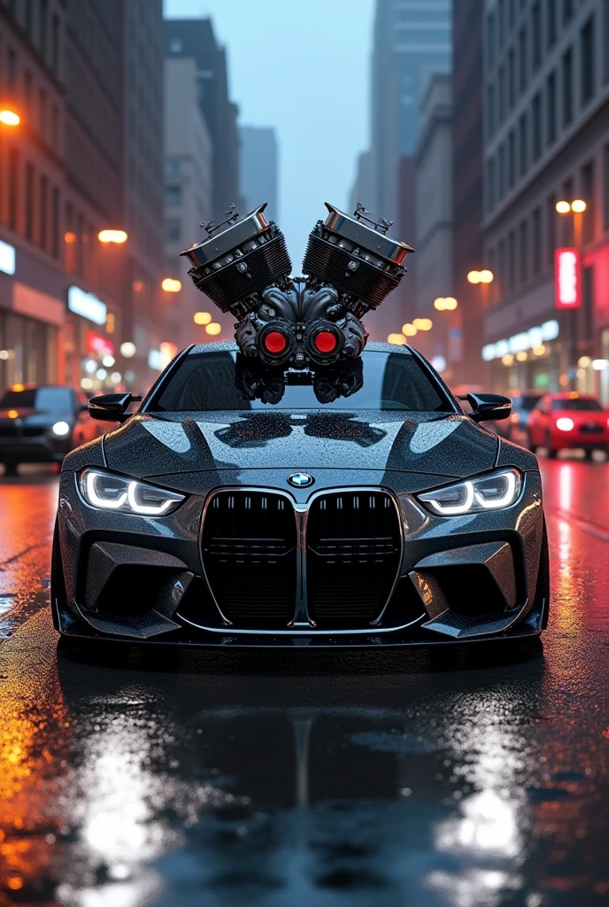 BMW M 1 with a huge engine from the hood older even bigger engine even much bigger