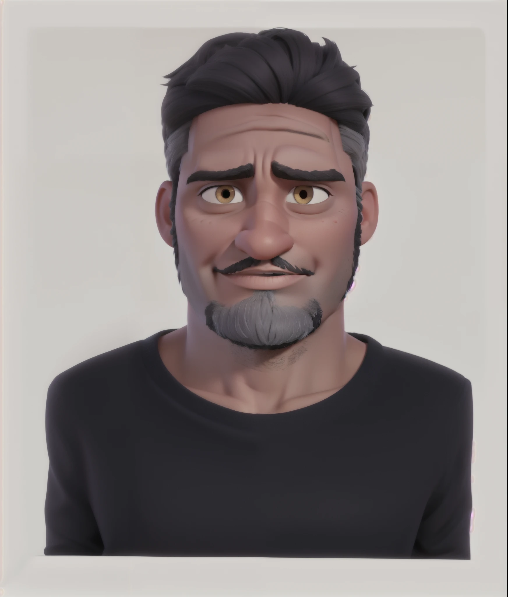 dark man, hair grey, gray goatee,eyes browns, disney pixar style, best qualityer, high qualiy
