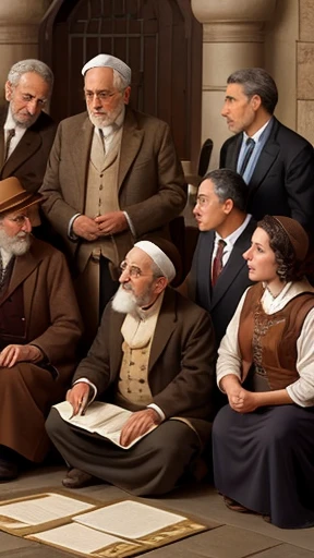 A group of Jewish people gathered, focusing on the breaking of the characters.