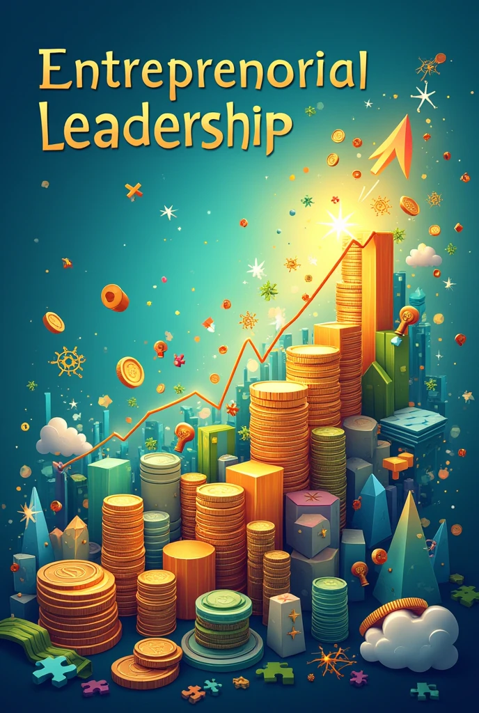 An animated graphic cover of entrepreneurship and money without people, with the title "entrepreneurial leadership"