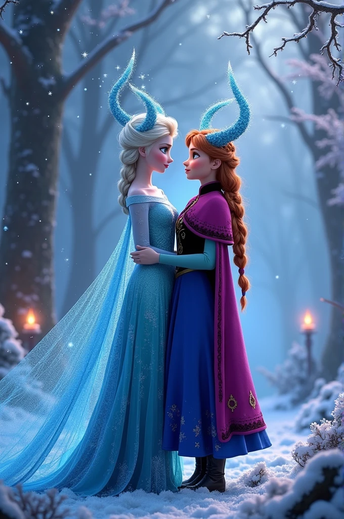 Briefly I want a coverage of Disney FROZEN III,, whereby I want Elsa and Anna back of them to be monsters with horns 