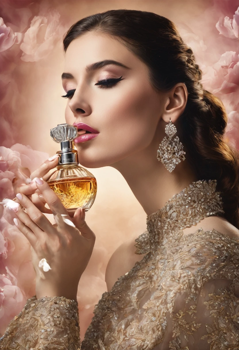 create me an image of a woman smelling perfume