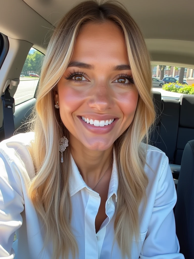 latina, big brown eyes, blond hair, medium breasts