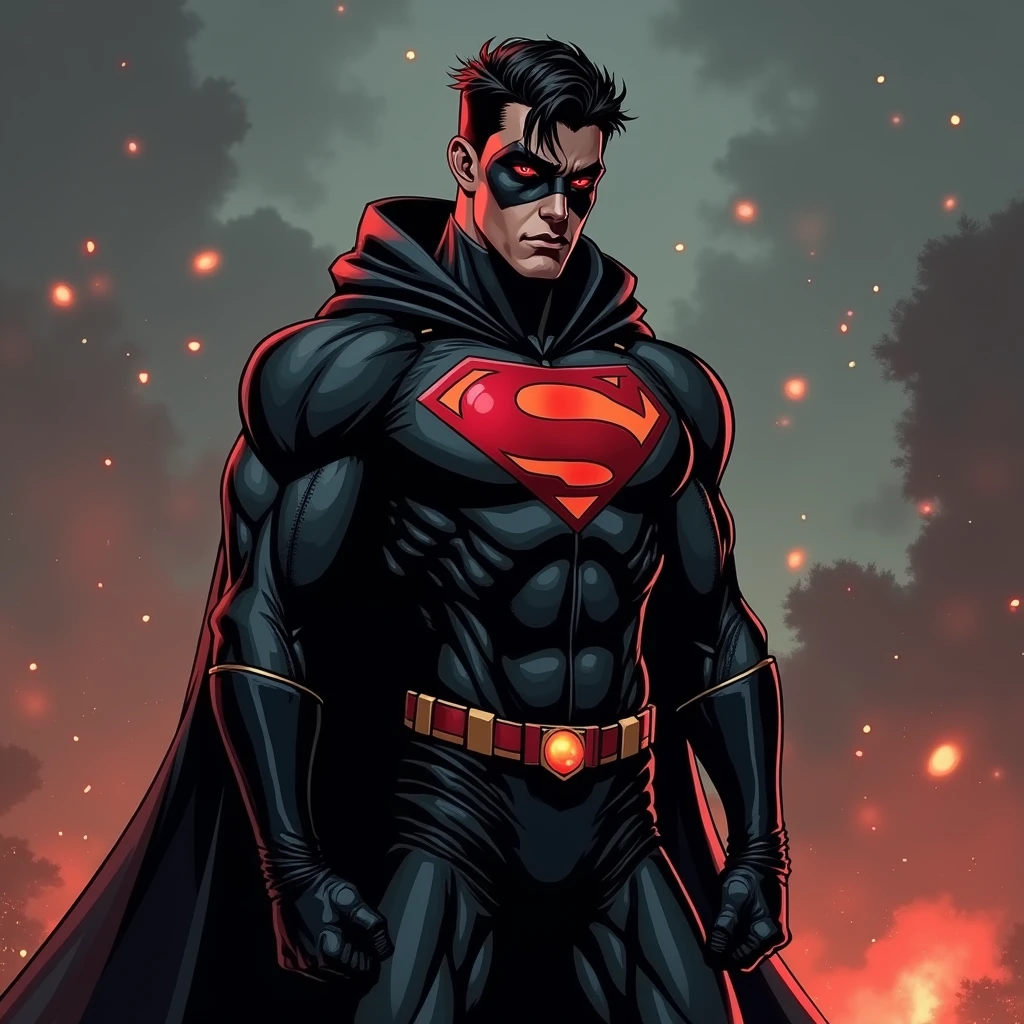 Create a young justice villain,he is as powerful as Superboy, it's black, has 1,76, with black attire made by Slade Wilson