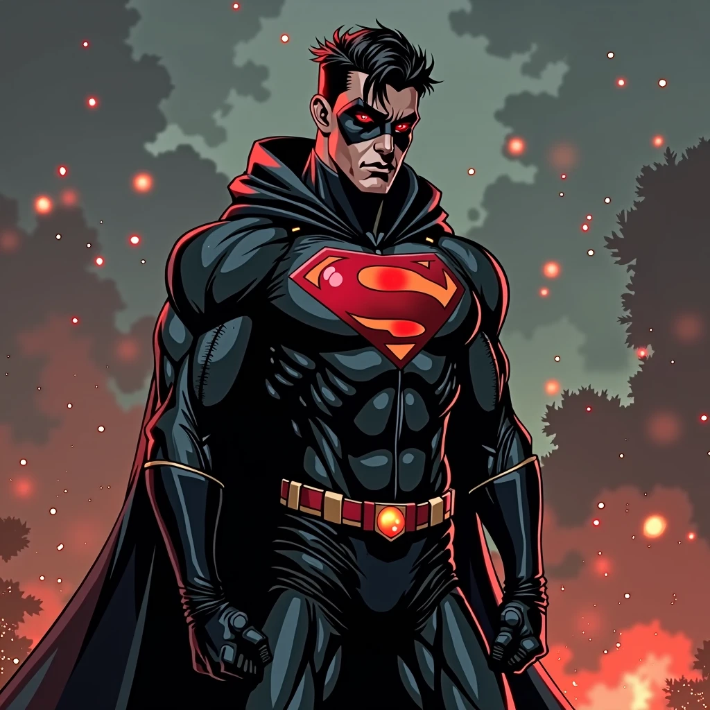 Create a young justice villain,he is as powerful as Superboy, it's black, has 1,76, with black attire made by Slade Wilson