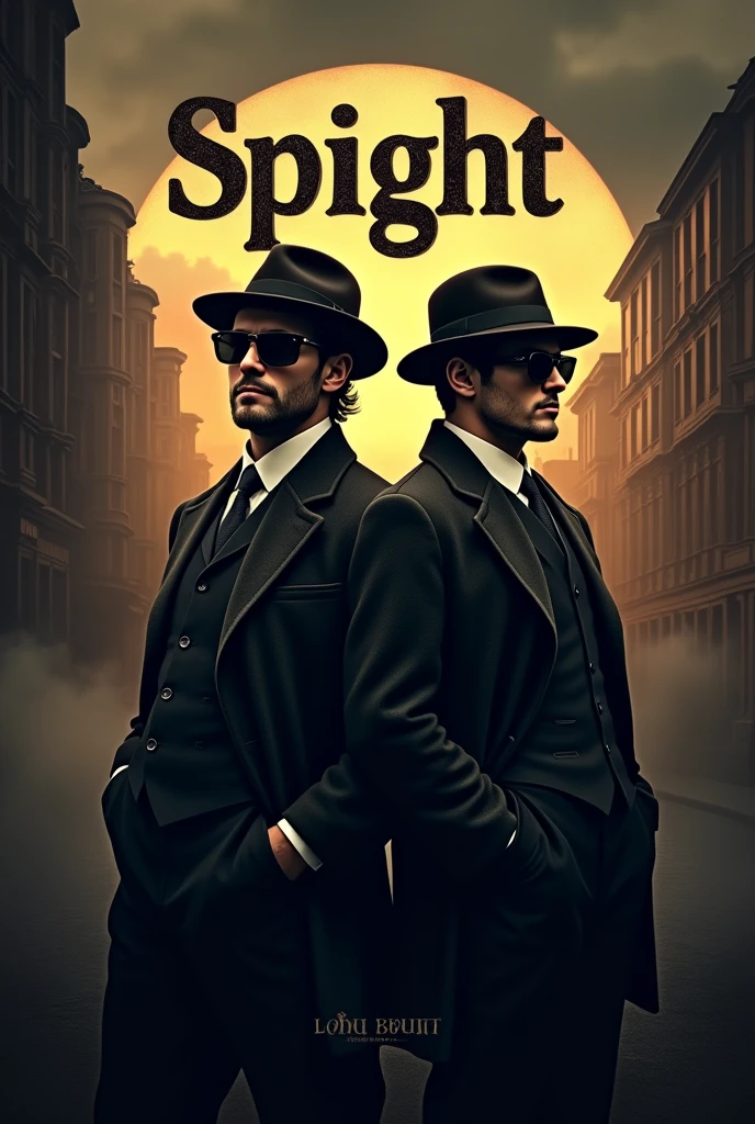 Logo DJ avec deux personnes masculin style peaky blinders lunettes de soleil en légende spight