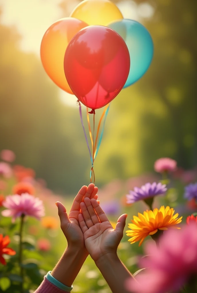 Hands close-up、Movie Posters、Catching the string of a balloon blown away by the wind、garden