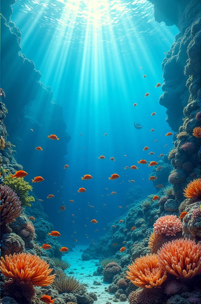 In a deep ocean colourful fishes and beautiful plants