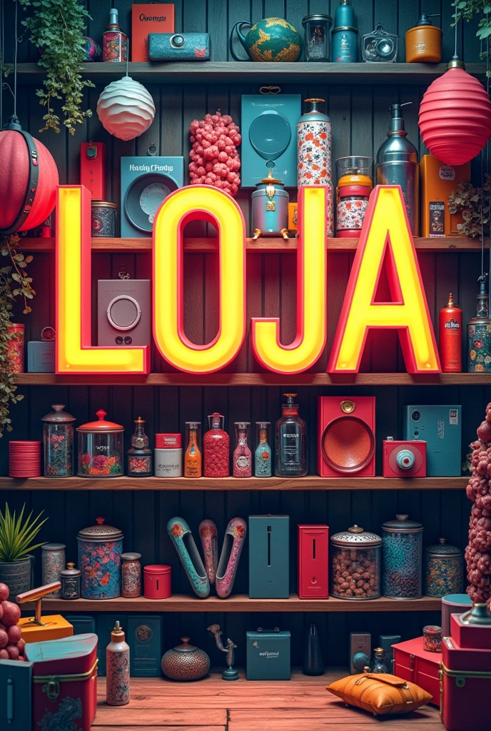 An image with a purchase and sale motive with various general consumer and technology items, also containing the word "LOJA" and below in smaller letters the word "COMPRA / VENTA"