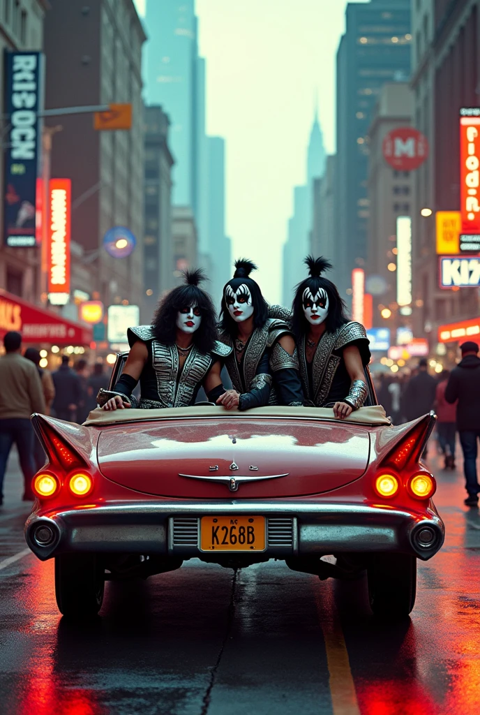 A car with the band Kiss inside