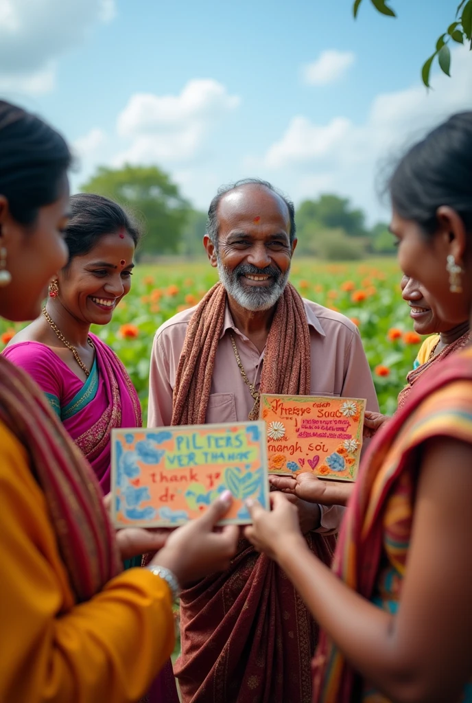 Villagers’ Gratitude: Villagers presenting Dr. Sudhir with a handmade thank-you card or gift.