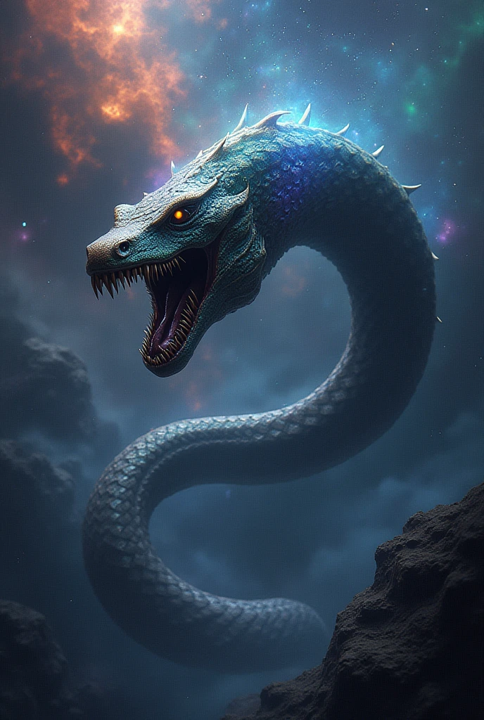 To be in space with a serpent body and terrifying shark teeth, without arms, super scary, more terrifying