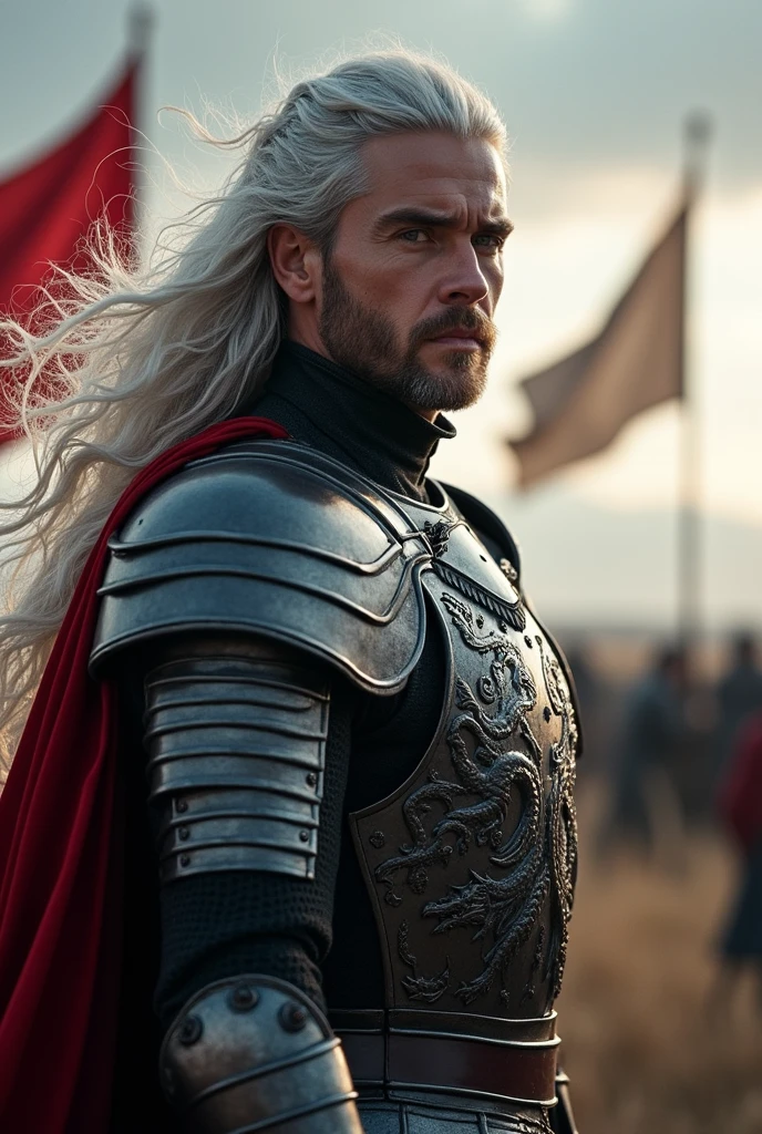 A marvelous man, tall skinny, rico, of Valyrian blood, GOT character style, stark, black and red armor