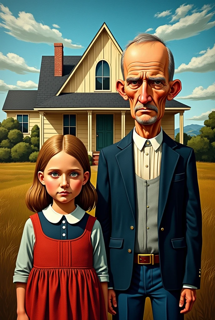 Generates an image of the American Gothic work with cubism style
