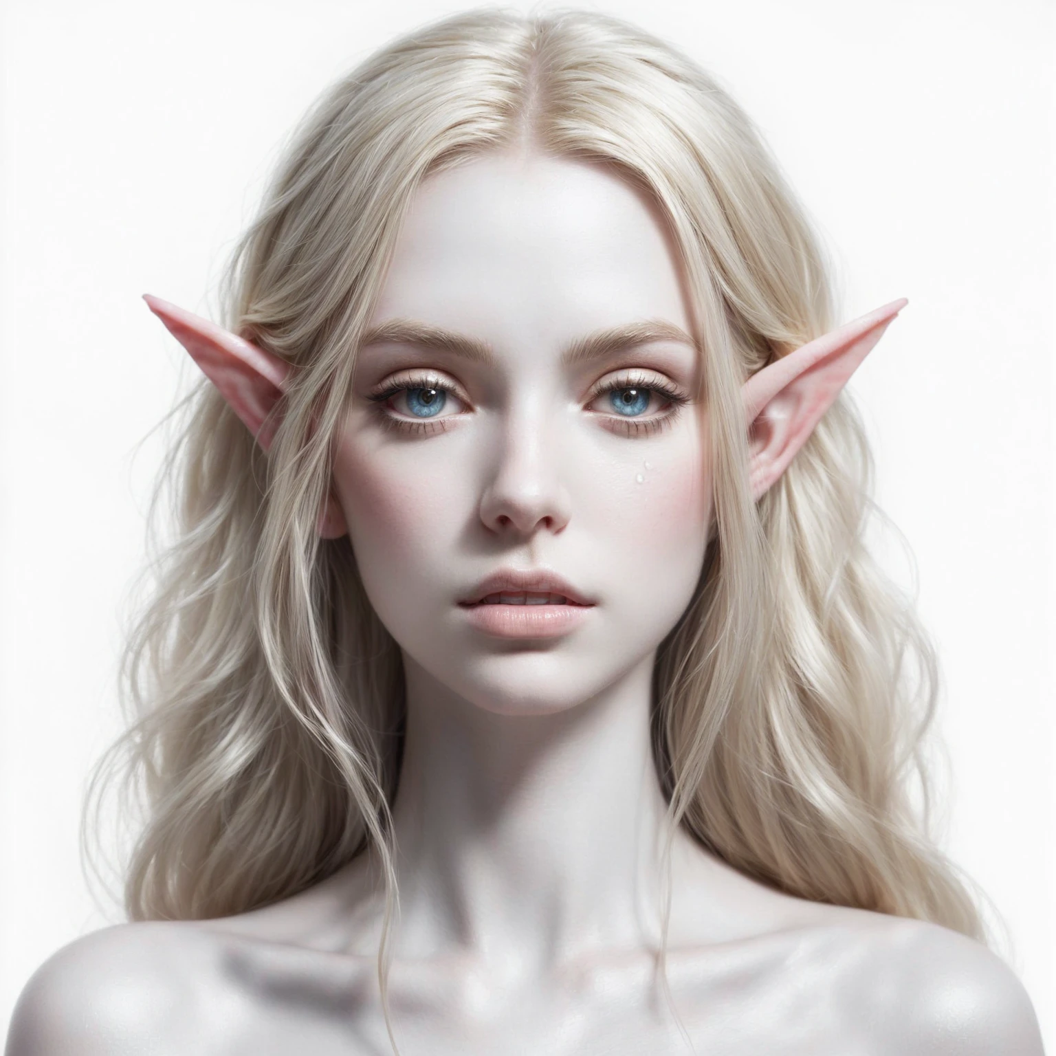 blond elf with long hair and pale skin posing for a picture, portrait of an elf, a portrait of an elf, portrait of very beautiful elf, elf girl, female elf, detailed matte fantasy portrait, portrait of an elf queen, beautiful and elegant female elf, elfin beauty, elven, pale porcelain white skin, centered elven, hyperdetailed fantasy character