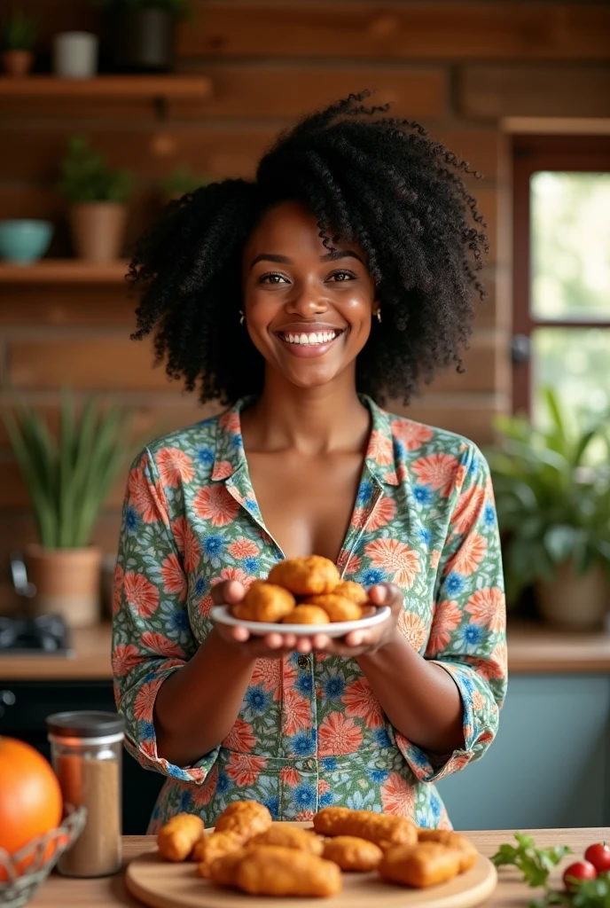 Black woman holding a coxinha