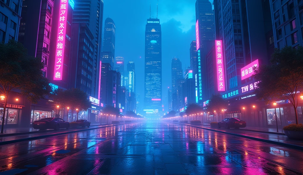(masterpiece, top quality, best quality, official art, beautiful and aesthetic:1.2),(blue purple neon lighting), (vibrant glow), dynamic colors, striking contrast, futuristic vibe, electric energy,reflective surfaces,(cityscape:1.3),8k,official wallpaper, (cyberpunk:1.2) ,futrue