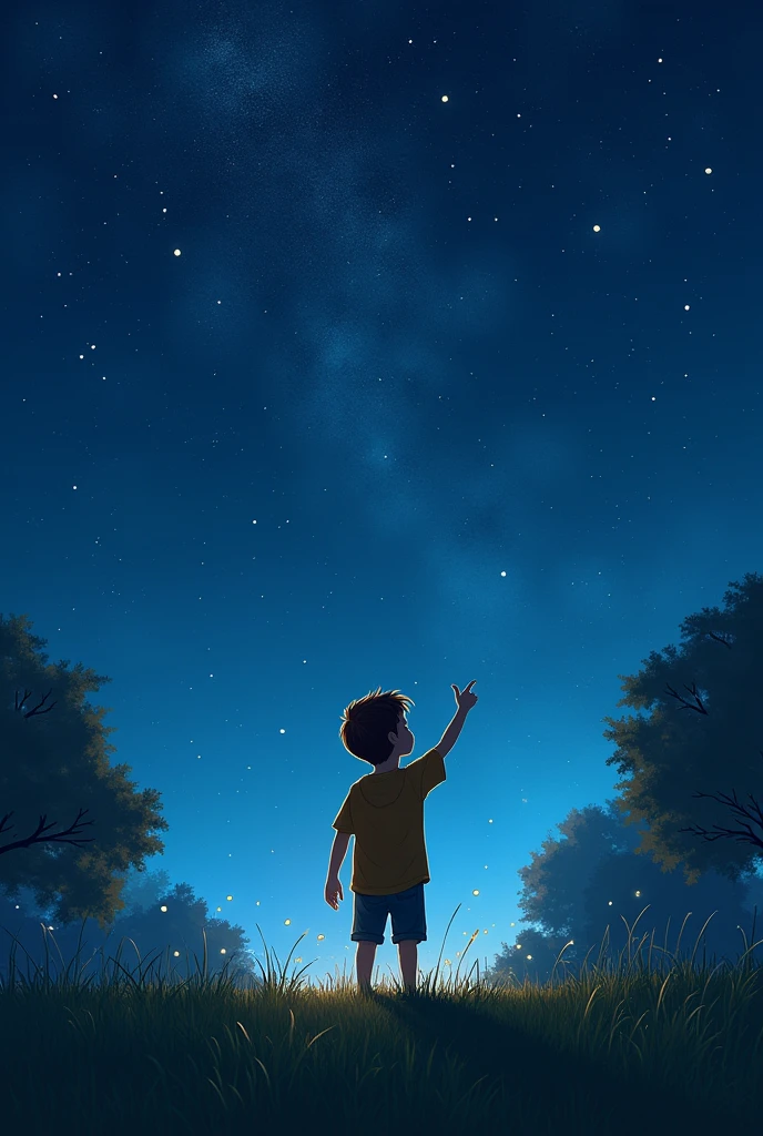 And then next the boy stand and the he point at stars