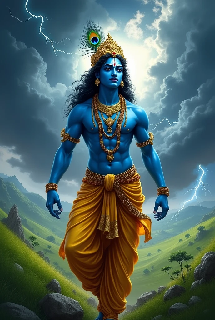 Shree big krishan name's lord, danger sky background ,full photo Mahabharat 