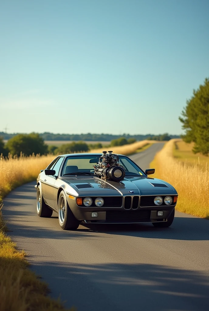 BMW M 1 with a huge engine from the hood older even larger engine even much larger older a bit smaller BMW M1 more realistic look the engine easier to represent M 1 more authentic look M 1 ! Don't represent the engine so complex, just like on a country road, this engine with a BMW M 1 on a country road, older M 1