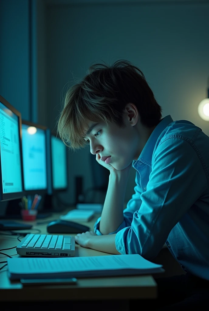 sad young man working as an employee