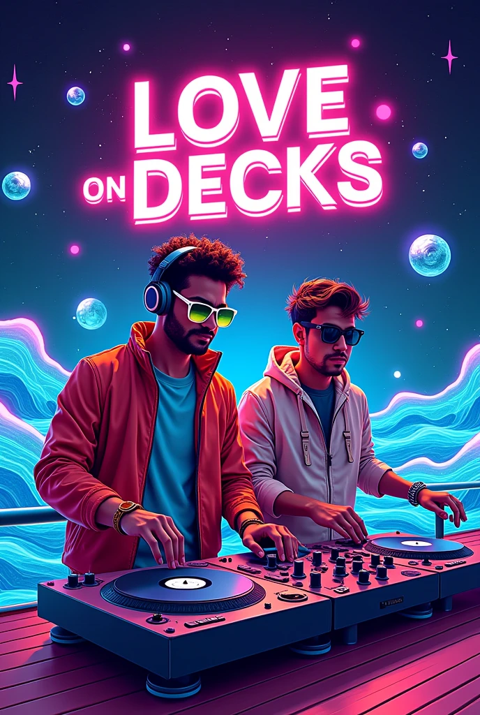 I need a Flyer for a club event, the Name is LOVE ON DECKS, the name of this 80's and 90's party is a pun of cruise ship and DJ turn tables. the Names
"DJ FRANK JR and DJ FROSTI" has to be on the artwork