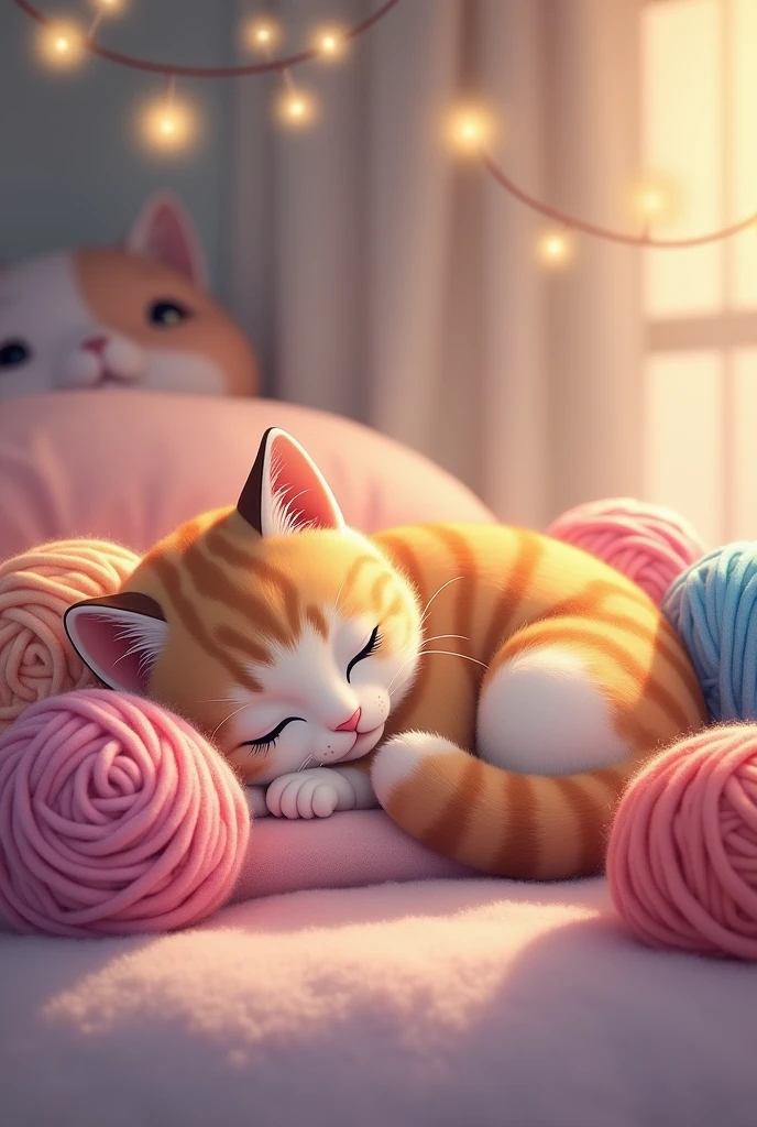 anime cat curled up and slept