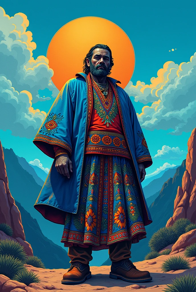 Logo of The Crips, blue version, Bolivian style with a chulo wearing an aguayo.