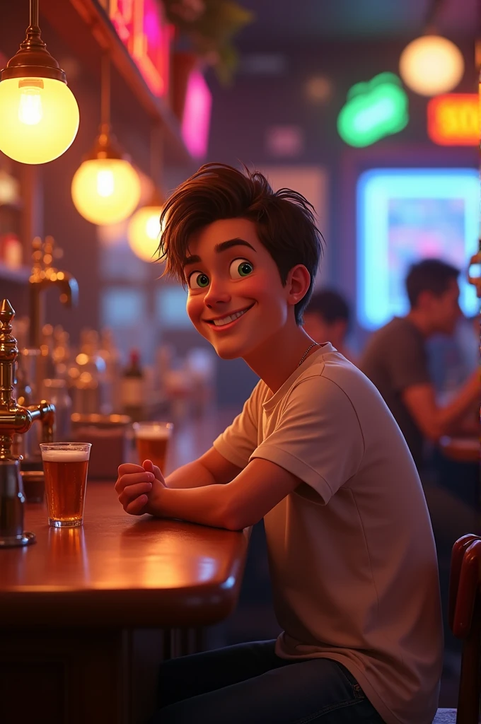 A man on a bar , pixar style, cinematic, masterpiece, high-aesthetic, realistic