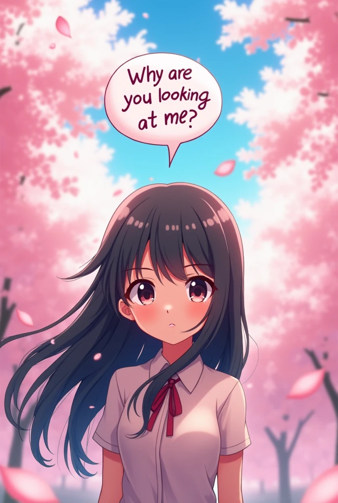 Anime girl, staring at you, With a serious face, With a floating bubble saying: Why are you looking at me?   , Nice details