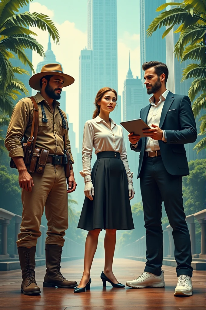 Draw three people, one with explorer style, one with a servant style and another with an entrepreneur style
