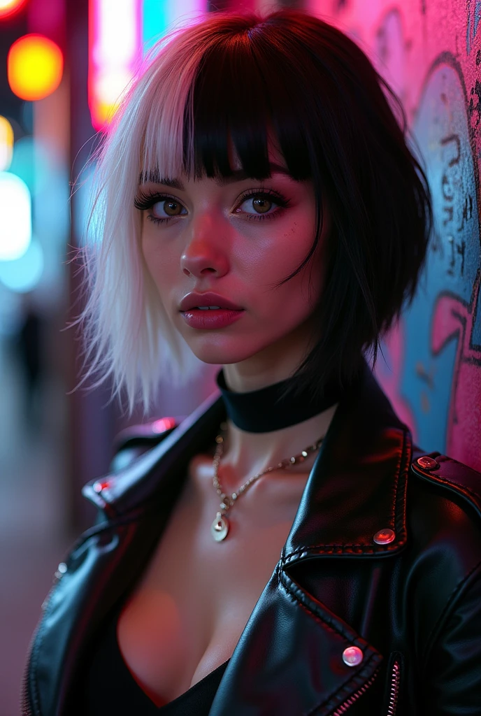 Sexy girl with black and white hair
