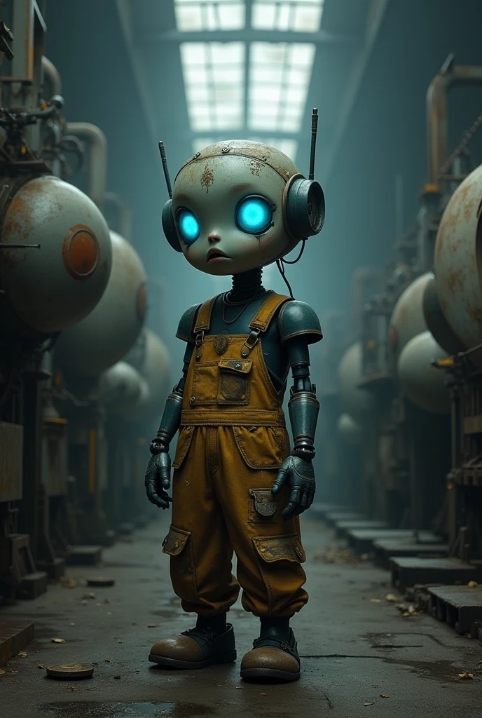 imageio, a young, sad AI working as a manual laborer in a company, suffering
