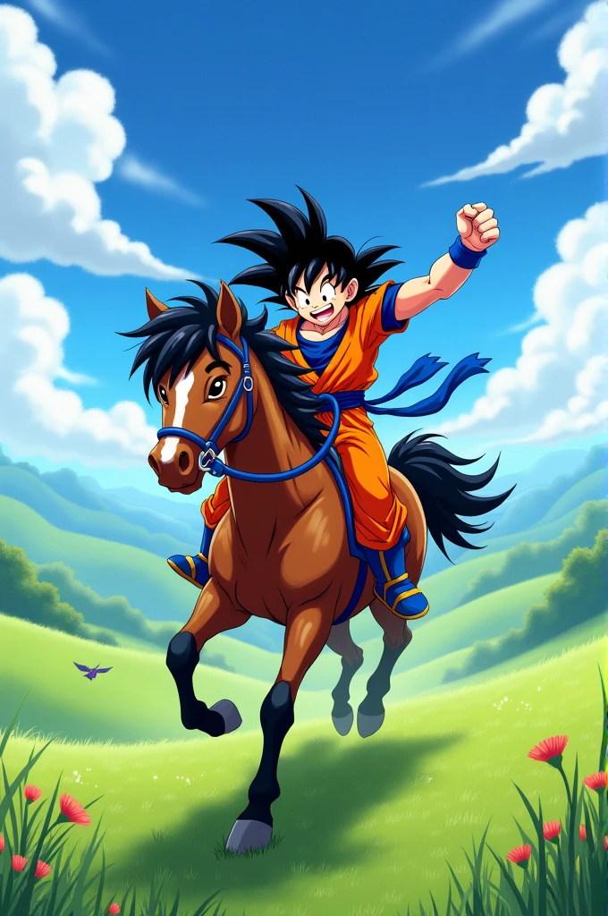 Goku riding a horse