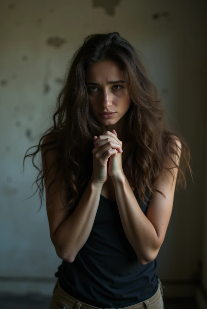 A woman holding her hair in despair