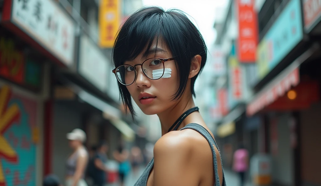 Japanese woman Glasses Slim and muscular Shortcuts
burn scars Handsome Girls cool one eye bandage strong