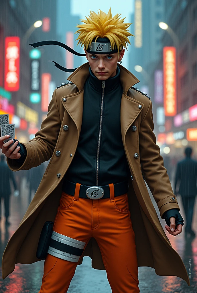Naruto Uzumaki wearing Gambit's X-Men outfit