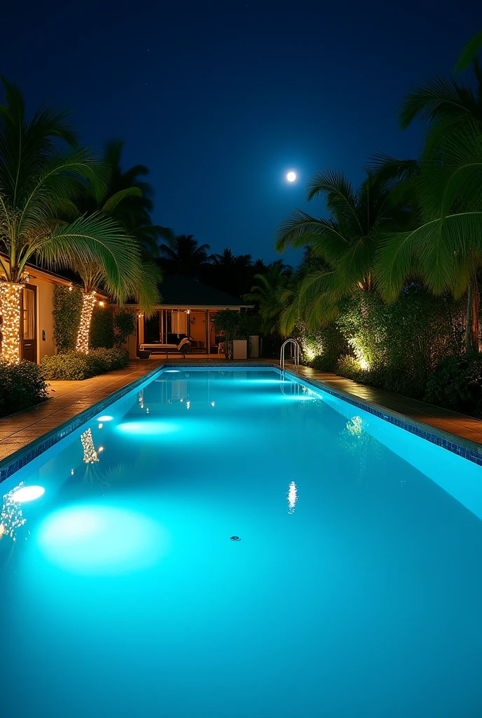 White dye water in a pool at night and glowing
